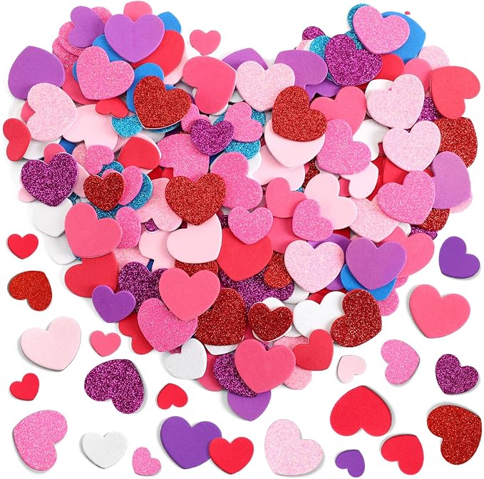 600Pcs Foam Heart Stickers Valentine's Day Glitter Love Sticker | 3 Sizes by SEPGLITTER