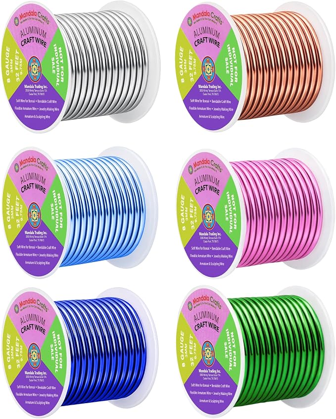 Mandala Crafts 8 GA Pink Green Blue Assorted Anodized Aluminum Craft Wire | 120 by MandalaCrafts
