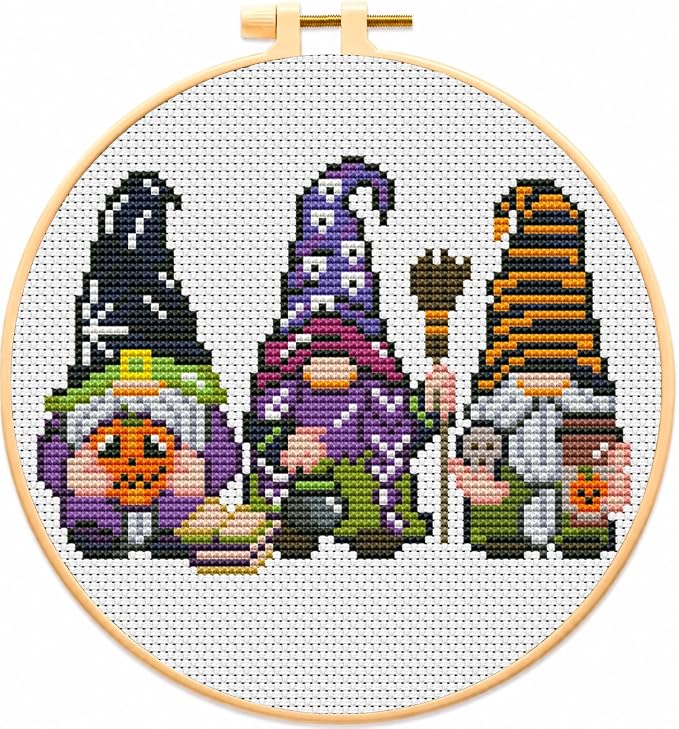 VIGEGU Gnome Cross Stitch Kits for Adults Beginners, Halloween Stamped Cross by VIGEGU