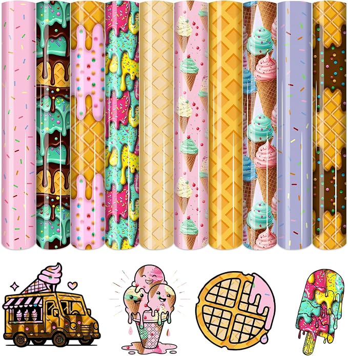 HTVSTD Ice Cream HTV Heat Transfer Vinyl 10Sheets 12×10in Iron on Vinyl | Ice by CraftingEveryday