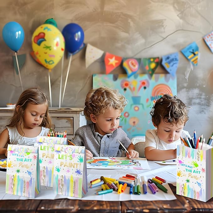 24 Art Birthday Party Favor Bags Painting Goodie Bags Rainbow Pastel Colorful - Image 6