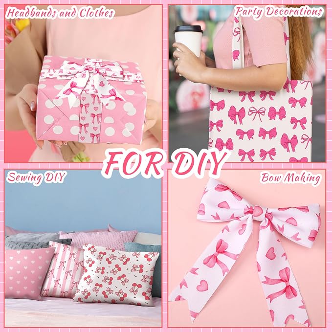 HunnmingRe 20 Pcs 10''x10'' Pink Bow Quilting Fabric Square Coquette Bow - Image 5
