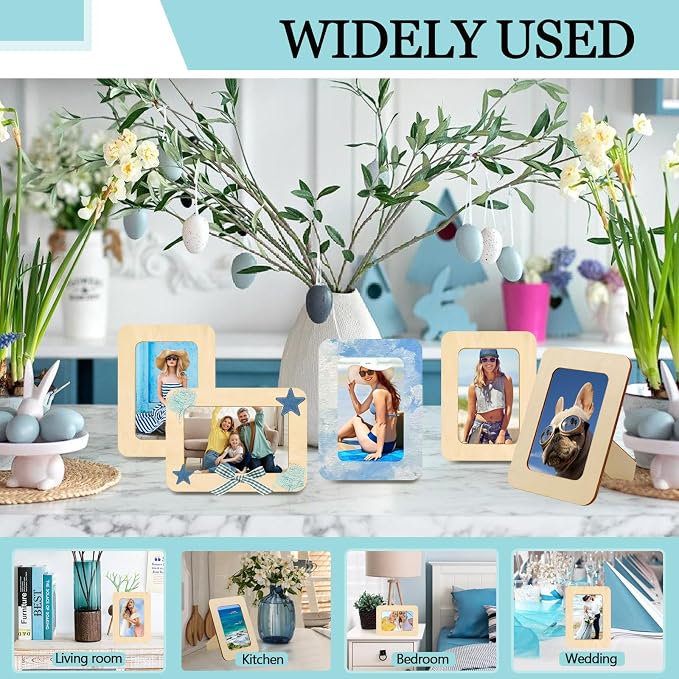 RYKOMO 12 Pieces DIY Wooden Picture Frames, Unfinished Solid Wood Photo Picture - Image 7