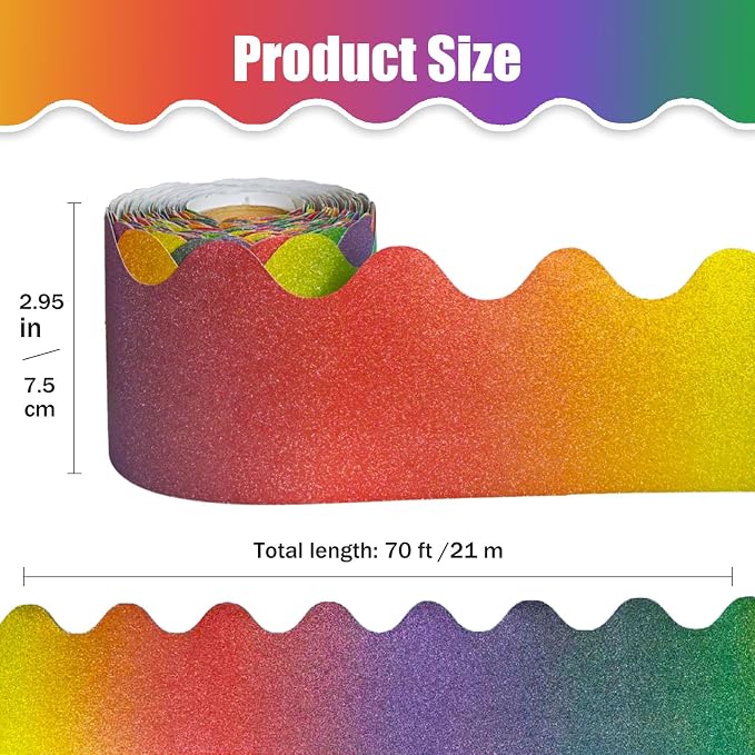 70Ft Shine Rainbow Bulletin Board Borders，Scalloped Poster Boards Decorations - Image 2
