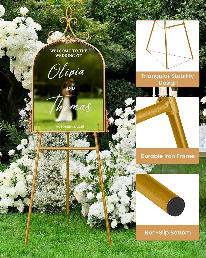 53.9" Gold Easel Stand for Sign, Heavy Duty Metal Display Easel - Image 4