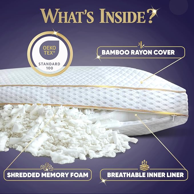 Royal Therapy King Memory Foam Pillow, Adjustable Shredded Odor-Free Pillow - Image 2