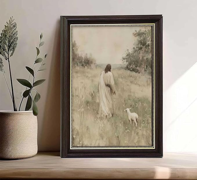 Jesus And Lamb Wall Art Framed Jesus Leaves The 99 Sheep Wall Decor The Lost - Image 6