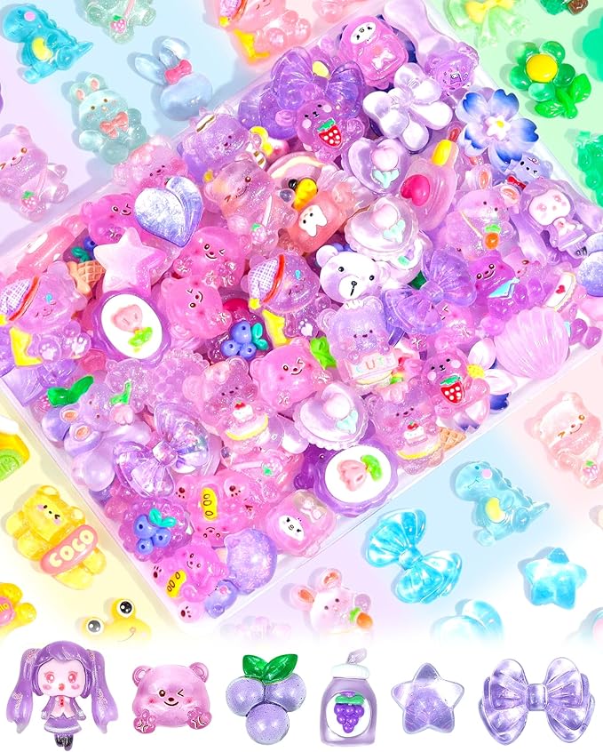 FIVEIZERO 100PCS Cute Slime Charms, Kawaii Flatback Resin Charms | 50+ Unique by FIVEIZERO