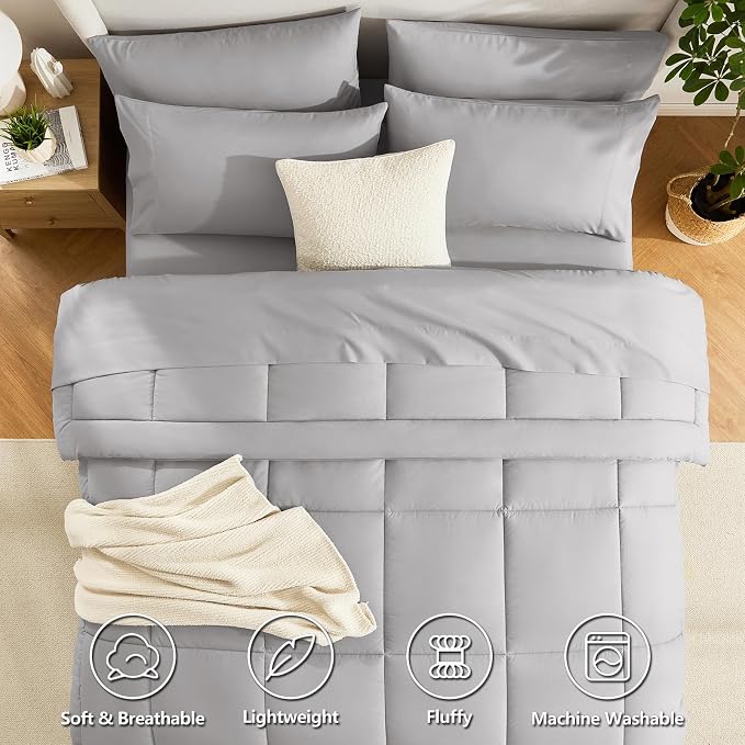 CozyLux Full Size Comforter Set French Grey, 7 Pieces Bed in a Bag, All Season - Image 2