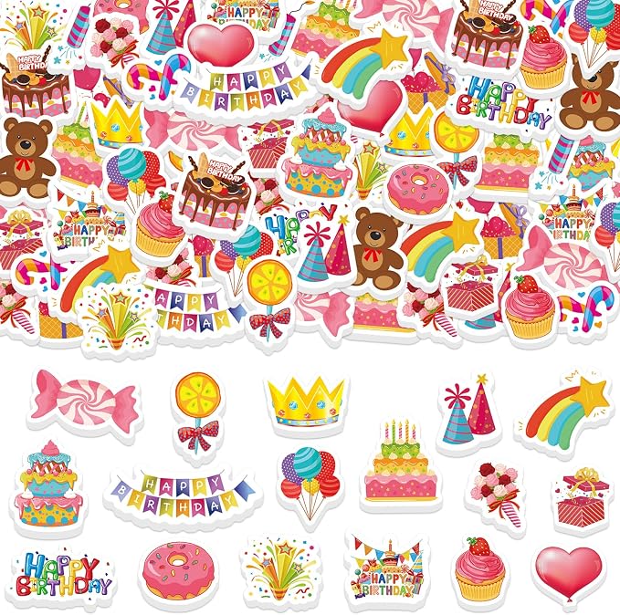 300Pcs Happy Birthday Foam Stickers, Cute Foam Birthday Stickers Self Adhesive by Bonieset
