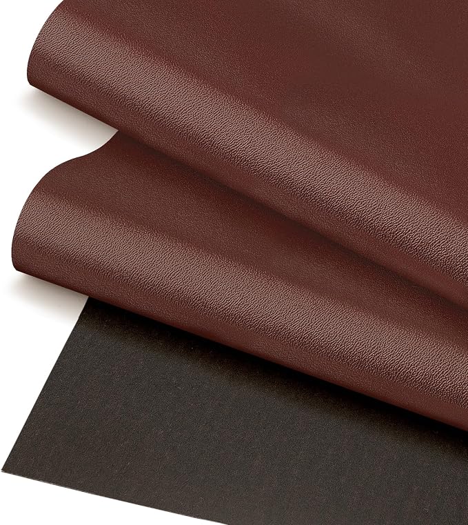 Brown Faux Leather Fabric 39"×55" Smooth Grain Upholstery Vinyl by JERLITU