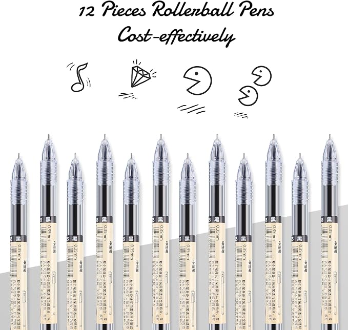 Chinco 12 Pieces 0.35 mm Black Gel Ink Pen Japanese Stationery Extra Fine - Image 7