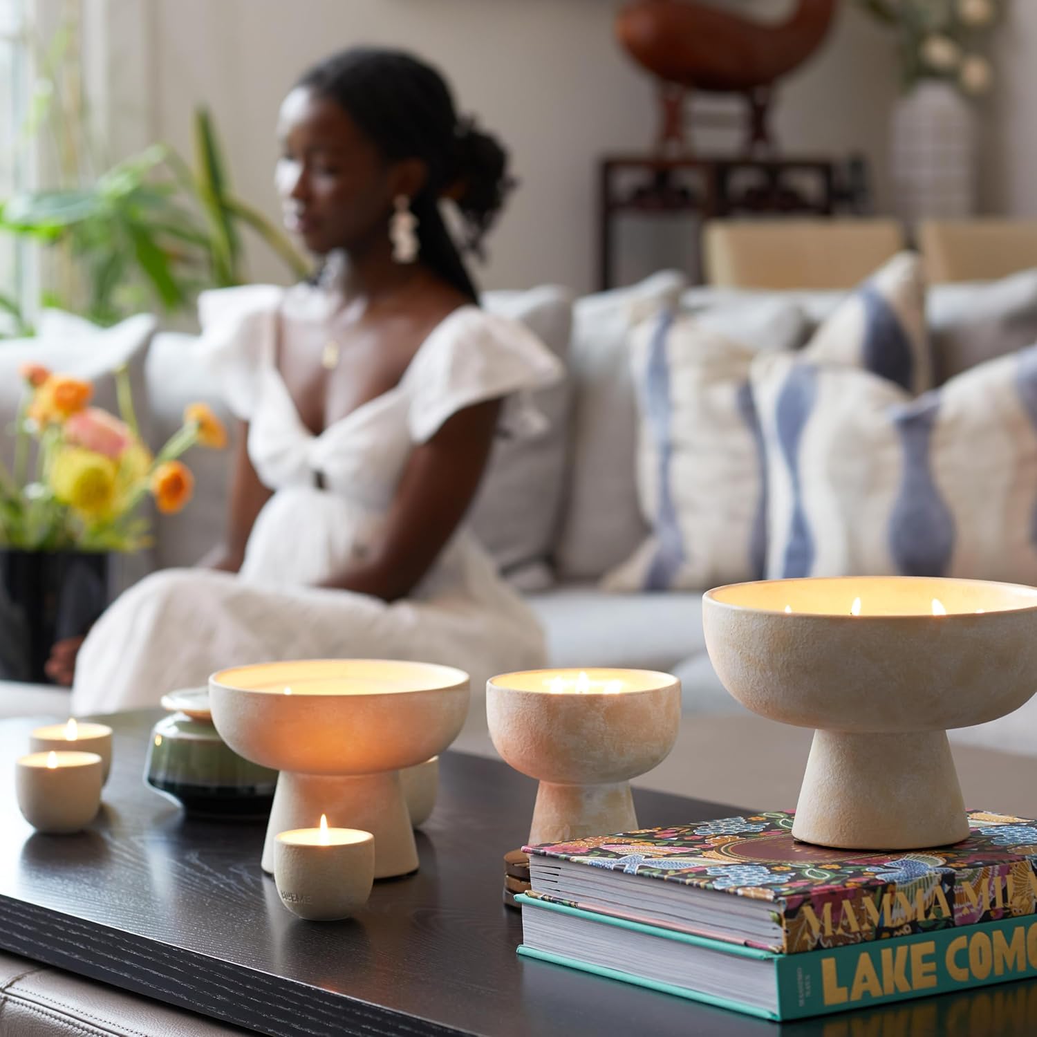 New BLUEME Wellness Candle Wax Refill, Contains Essential Oil, Sustainable, Hand Finished, Hand Poured, Premium, Luxury Ceramic, Natural Cotton Wick (45oz, Yuzu & Ginger)