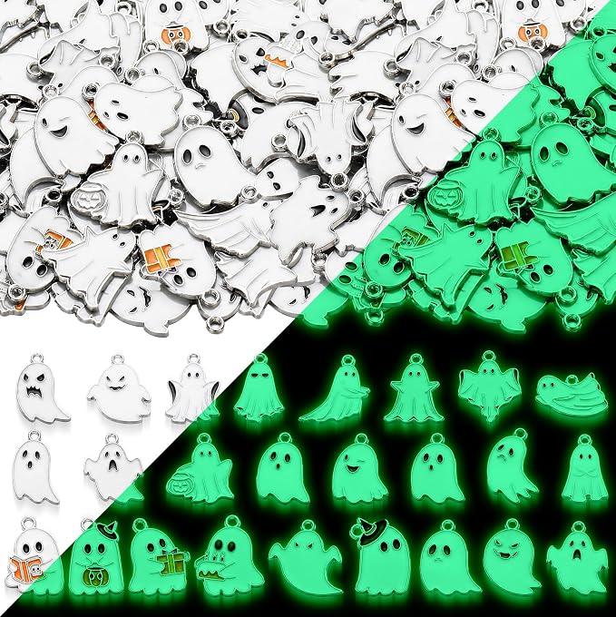 100 Pcs Halloween Ghost Charms Glow in the Dark Halloween Alloy Charms Ghost by Trnayi