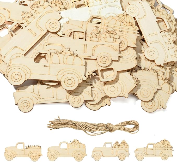 32 pcs Pumpkin Carriage Theme Undyed Wood Cutout Charms Car Vehicle Halloween by Gythara