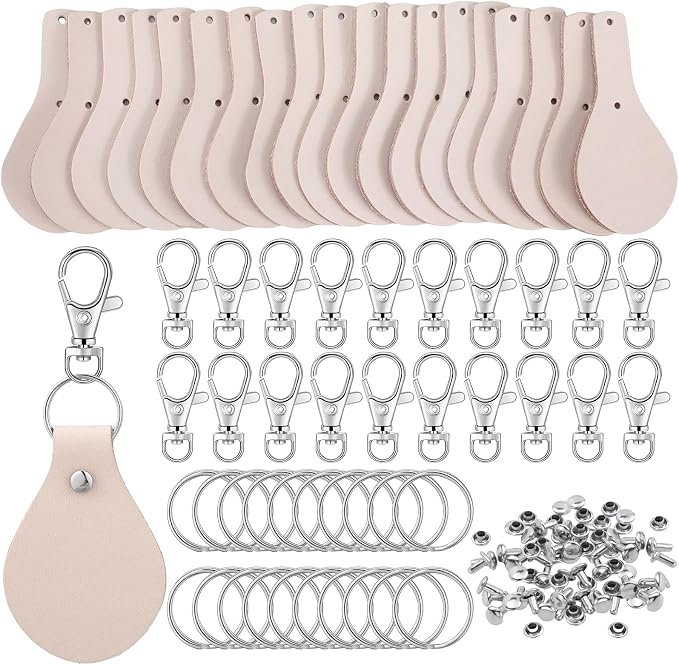 Landical 20 Pcs Leather Keychain Blank Craft Kit PU Leather Key Swivel Hook by Landical