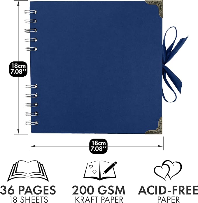 Bstorify Square Scrapbook Photo Albums 7 x 7 Inch Blue Hardcover - Image 2