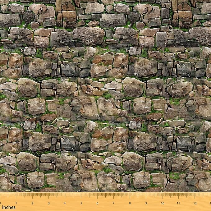 Feelyou Nature Upholstery Fabric by The Yard, Stones Moss Outdoor Fabric by The by Feelyou