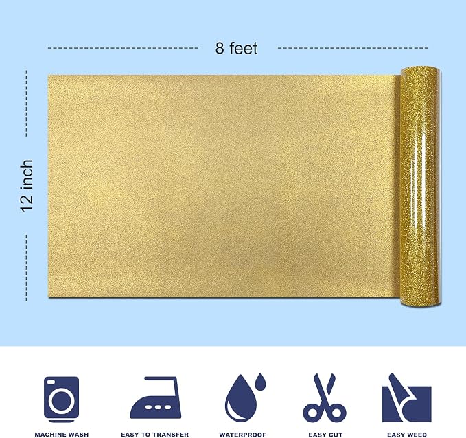 Glitter Iron On 12in X 8ft, HTV Heat Transfer Vinyl | Glitter HTV Easy to Cut & - Image 2