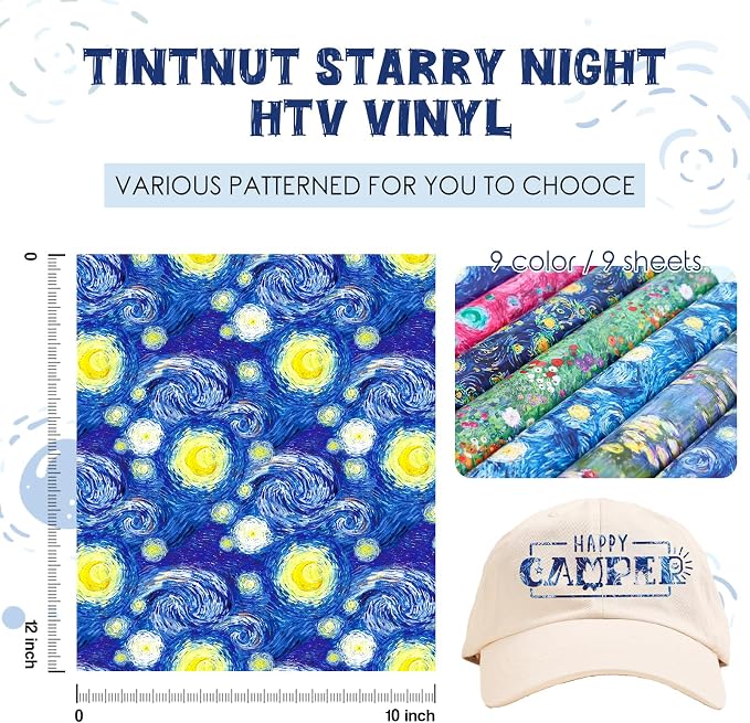 Tintnut Starry Night Van Gogh HTV Vinyl, 9 Sheets 12×10in Iron on Vinyl | - Image 2