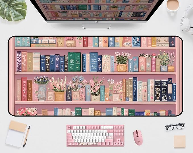 Cute Bookshelf Deskmat, Game Pad, Large Office Desk Keyboard Mat, Anti Slip by Unknown