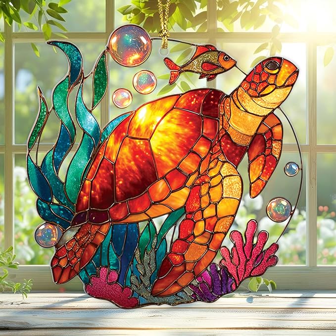 2D Flat Faux Stained Glass Turtle Acrylic Christmas Ornament, Sea Turtle by Unknown