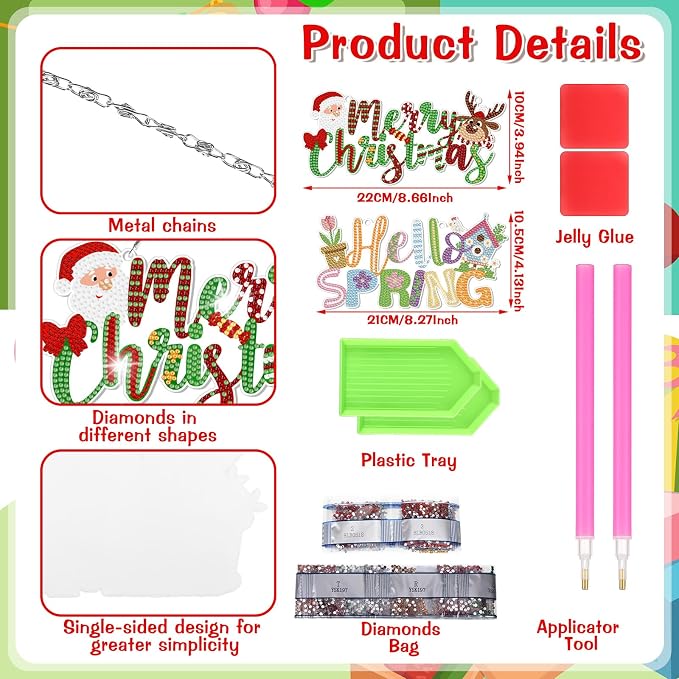 Cinnvoice 12 Pcs Summer Seasonal Diamond Art Hanging Ornament Kit - Image 3
