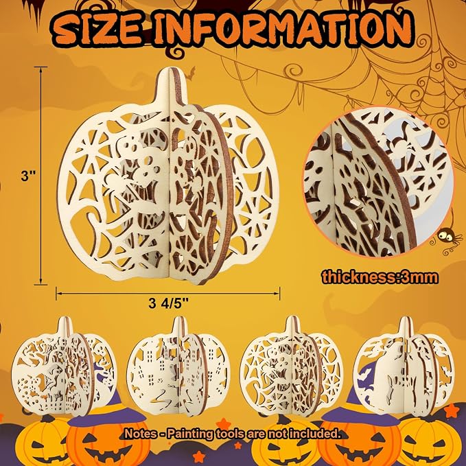 COCHIE DIY 3D Halloween Pumpkin Wood Crafts to Paint - Image 2