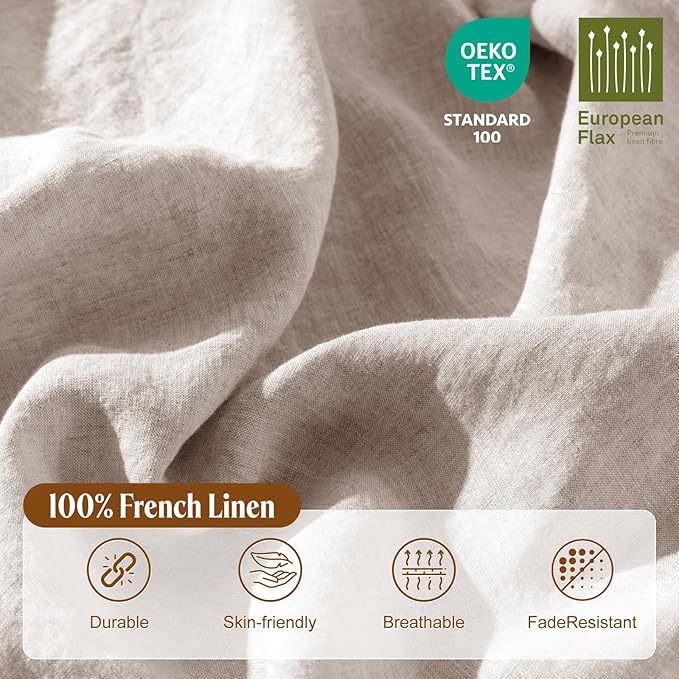 LBRO2M 100% France Linen Duvet Cover Set Queen Size 3 Pcs Natural Flax - Image 3