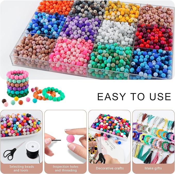 300Pcs Silicone Beads 9mm Mix Color, Bulk Silicone Beads 9mm - Image 4