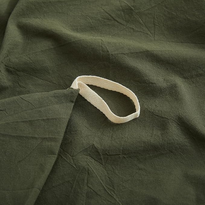 LOVQUE Olive Green Duvet Cover Full Size, 100% Washed Cotton Linen Like Bedding - Image 5