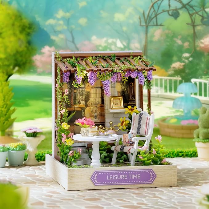 Miniature House Kit, CUTEROOM Tiny House Kit Wooden Dollhouse Kit Mini House - Image 4