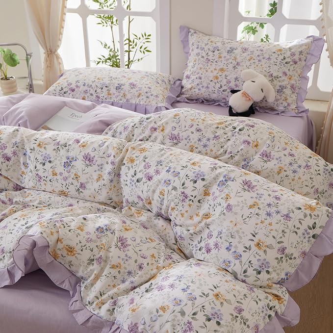 mixinni Floral Duvet Cover Set Queen Size, 100% Cotton 3-Piece Bedding Set - Image 2