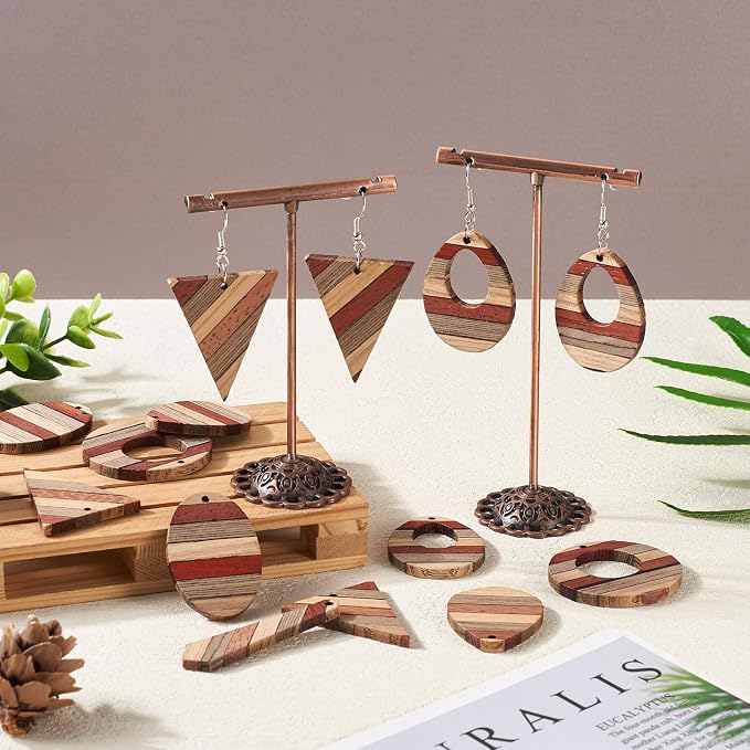 FASHEWELRY 12Pcs Striped Resin Wood Earring Charms Boho Wooden Earring Blanks - Image 3
