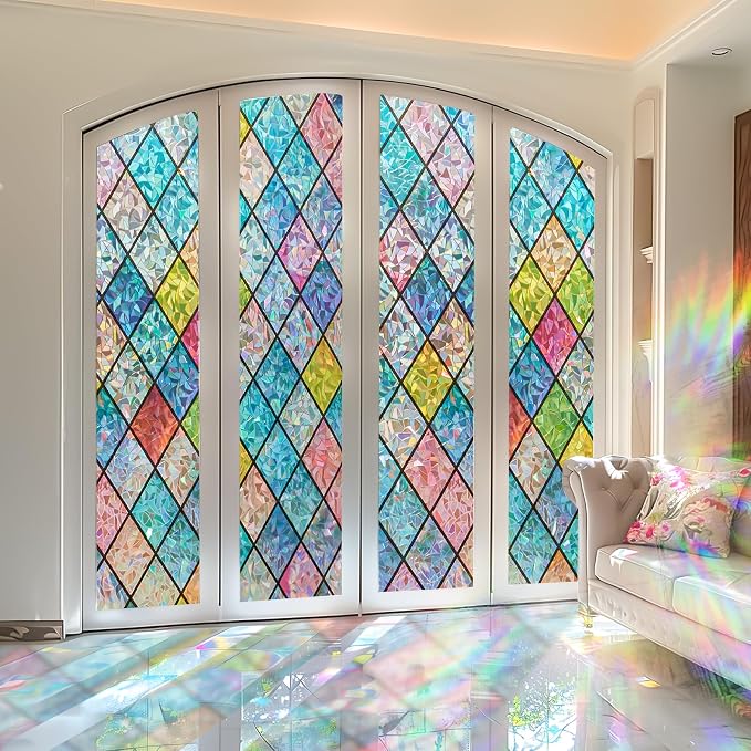Windimiley Stained Glass Window Privacy Film:3D Rainbow Floral Decorative - Image 8