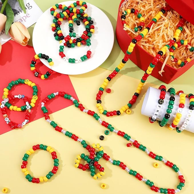 UPINS Red 1200Pcs Yellow Green and Black Pony Beads, Juneteenth Pony Beads - Image 5