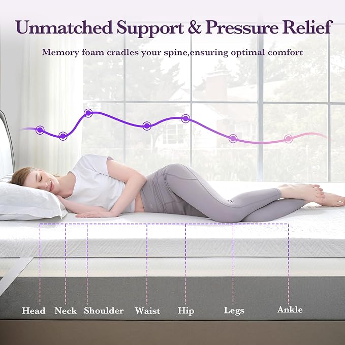 SINWEEK 3 Inch Gel Memory Foam Mattress Topper - Image 4