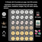 30 Pocket Coin Pages for Collectors, 10 Sheets Coins Sleeves Coin Holders Stamp - Image 2