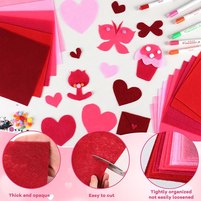 gisgfim 42Pcs Valentine's Day Pink Felt Fabric Sheets Craft Kit 8 x 12 Inch - Image 3