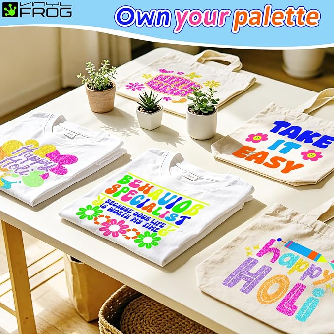 VINYL FROG Neon HTV Vinyl PU Fluorescent and Glitter Heat Transfer Vinyl Bundle - Image 10