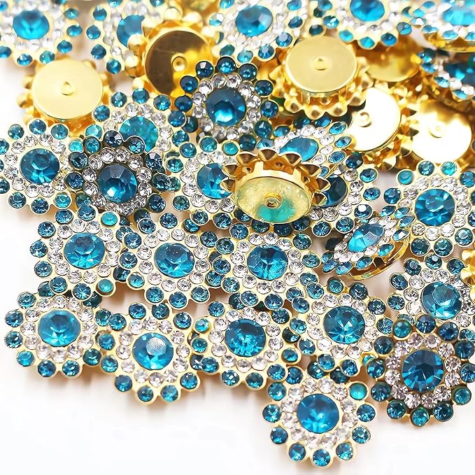 14mm 150pcs Crystals Hole Blue Glass Gems Sew on Rhinestones, Metal Base Claw by Unknown