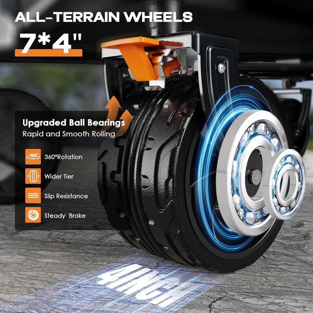 Collapsible Wagon Cart Heavy Duty Foldable, Folding Beach Wagon with Big Wheels for Sand, Utility Grocery Cart with Side Pocket and Brakes for Camping Sports Outdoor Activities, Black