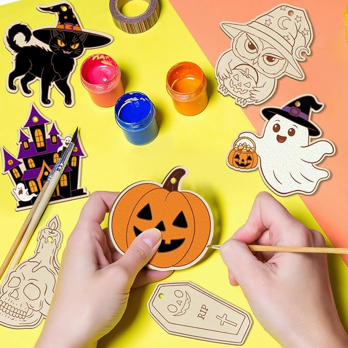 80PCS Wooden Halloween Ornaments to Paint Fall Decorations Crafts - Image 2