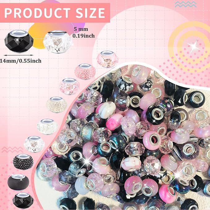 Zyehxed Large Hole Beads Black White Pink Fairy Wand Garden Beads - Image 2