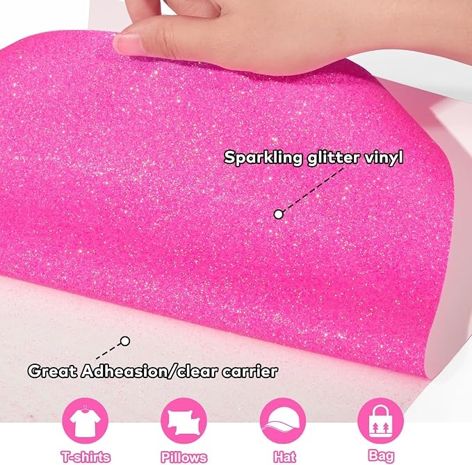 WRAPXPERT Pink Glitter HTV Hot Pink Heat Transfer Vinyl Roll - Image 2