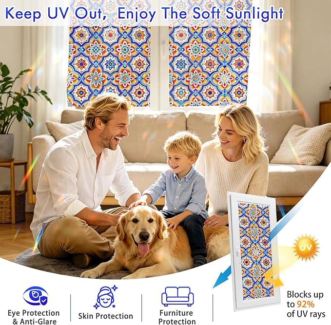 SOMWISE Rainbow Window Privacy Film, Heat Control, UV Blocking, Anti-Glare - Image 4