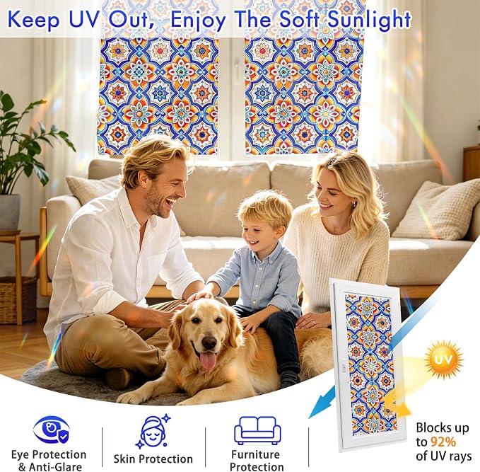 SOMWISE Rainbow Window Privacy Film, Heat Control, UV Blocking, Anti-Glare - Image 4