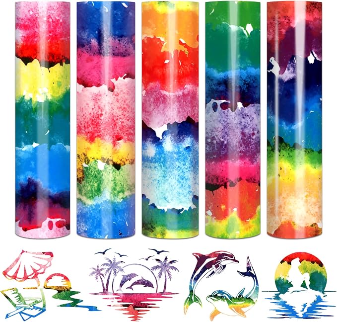 Tintnut Multicolor Watercolor Heat Transfer Vinyl, PU HTV sheets, easy cut & by Tintnut