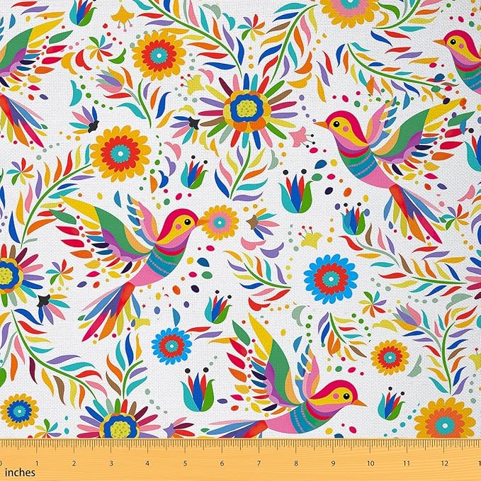 Feelyou Colorful Birds Outdoor Fabric by The Yard, Mexican Style Floral Leaves by Feelyou
