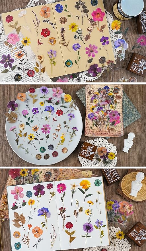Knaid Pressed Flower Themed Stickers Set Dried Flowers Resin Stickers Decals - Image 8